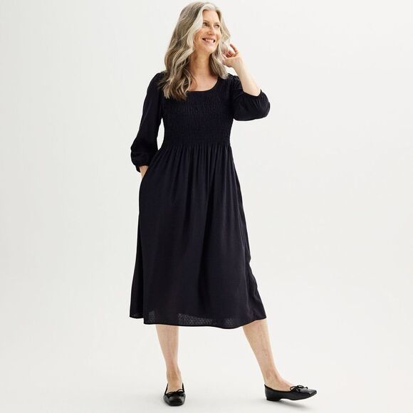 croft & barrow Dresses & Skirts - NWT Croft & Barrow Black 3/4 Sleeve Smocked Midi Dress Size 2X